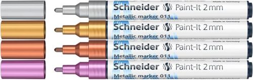 Metálfényű marker készlet, 2 mm, SCHNEIDER "Paint-It 011", ezüst-arany-bronz-lila