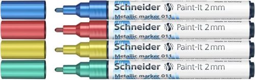 Metálfényű marker készlet, 2 mm, SCHNEIDER "Paint-It 011", piros-sárga-kék-zöld